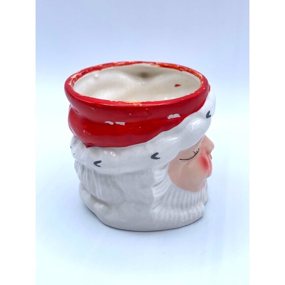 Vintage Santa Claus Ceramic Mug Winking Face Christmas Holiday Decor Cup 3" 50's - Picture 3 of 10